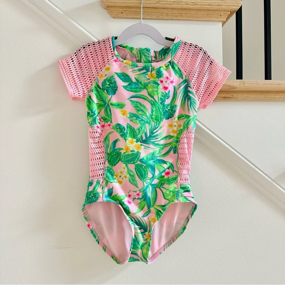 Cat & Jack Tropical Print Swimsuit, Size Small (6/6X) - Picture 6 of 7